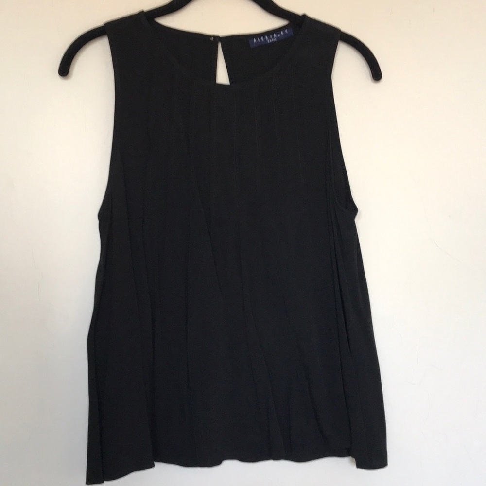 Black pin tucked sleeveless blouse , key hole